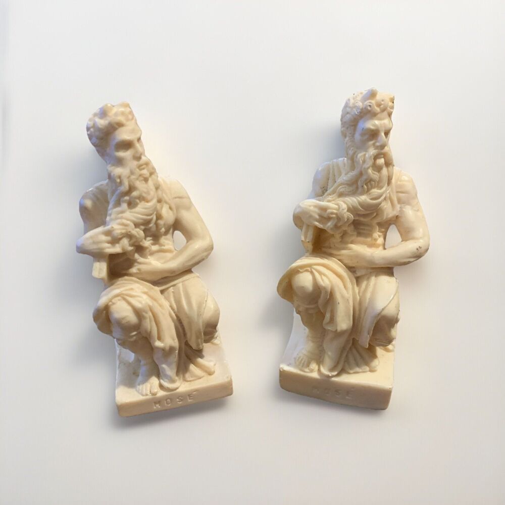 4.5 Inch Italian Sculpture Set of MOSES Horned with Book - Resin Mix Vintage